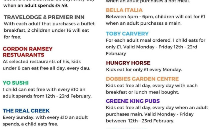 Image of Where kids can eat free (or for £1) this half term